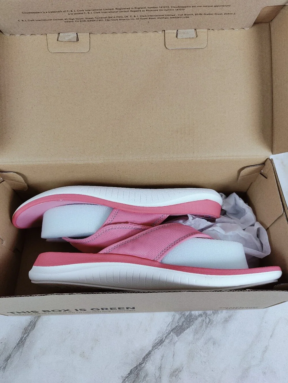 NIB Clarks Cloudsteppers Glide Post Thong Sandals, Pink, Sz 7